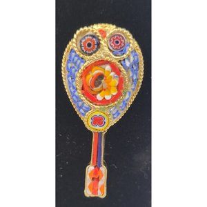 Vintage Colorful Owl Mico Mosaic Mandolin Guitar Brooch Pin